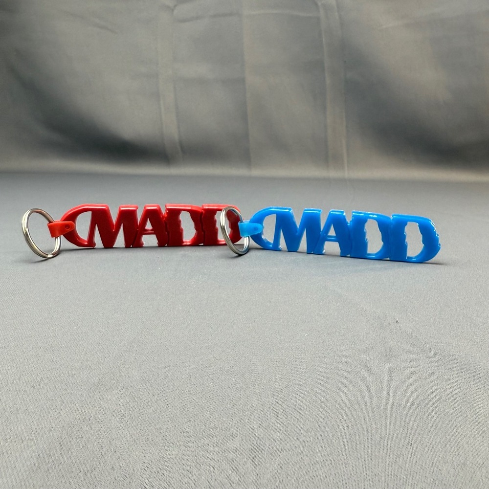Vintage MADD Mothers Against Drunk‎ Driving Keychain Lot of 2 Red Blue Retro